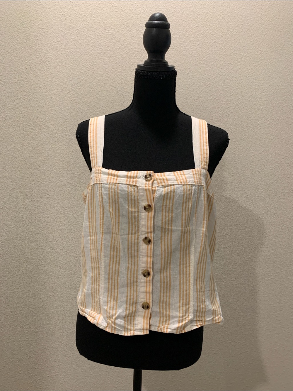 H&M Linen/Cotton Blend Cream and Mustard Striped Button-Front Tank (Size M)
